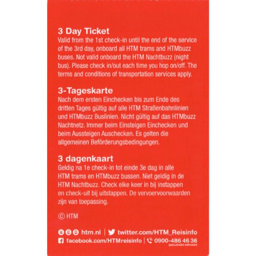 HTM The Hague Travel Ticket 3-dagen Back side